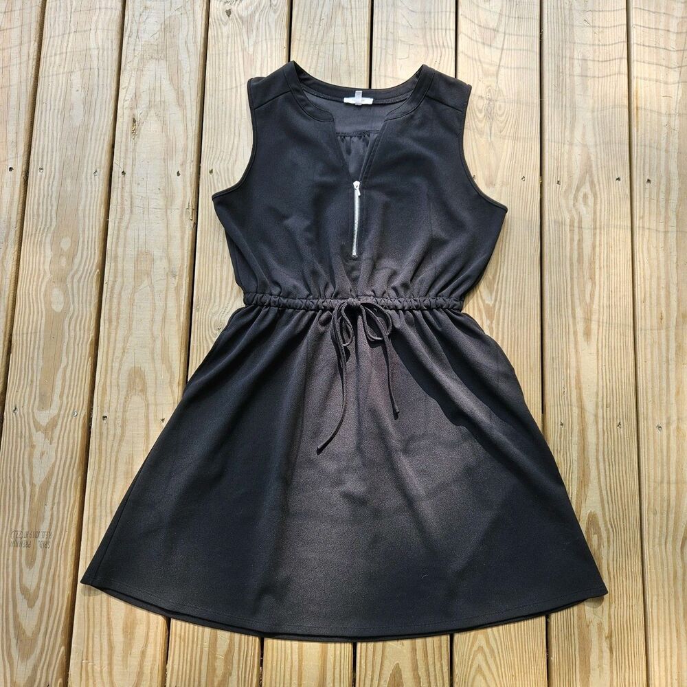 Maurices Black Sleeveless Mini Dress Quarter Zip Drawstring Waist Pockets Large